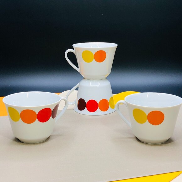 Vintage 70s Seltmann Weiden "DOTS" Porcelain Cup Set of 4: W. Germany- Retro - Picture 1 of 10
